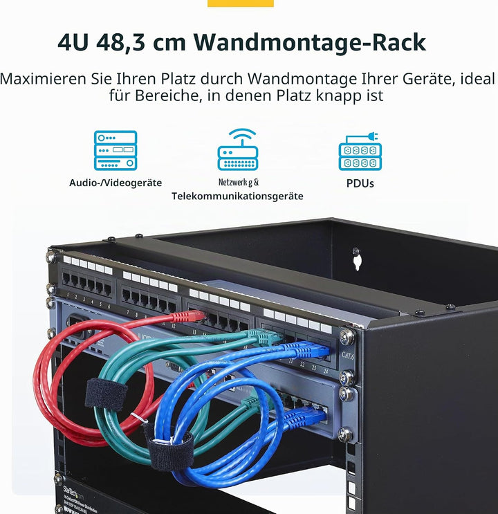 StarTech.com 4HE Wandmontage Rack - 19 Zoll Wandmontage-Netzwerk-Rack - 35cm tief (Low Profile) - Wa