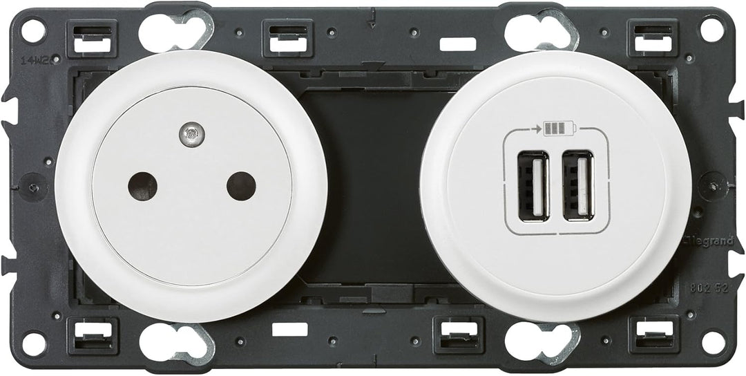 Legrand Céliane Steckdose mit Erdung/Zwei Steckdosen USB, weiss, 099508, 250 voltsV, Weiss