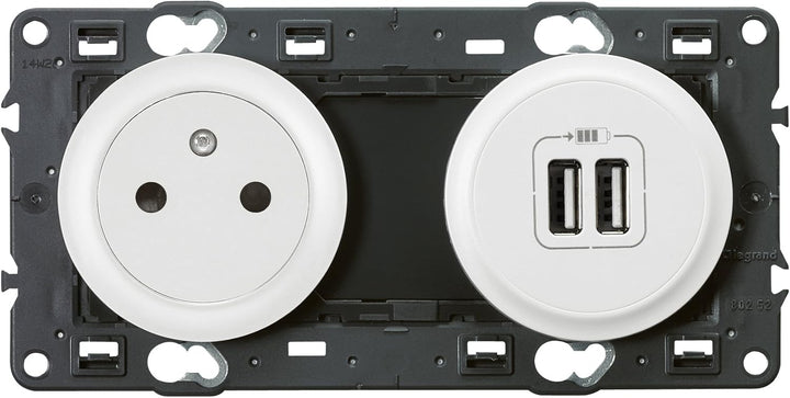 Legrand Céliane Steckdose mit Erdung/Zwei Steckdosen USB, weiss, 099508, 250 voltsV, Weiss