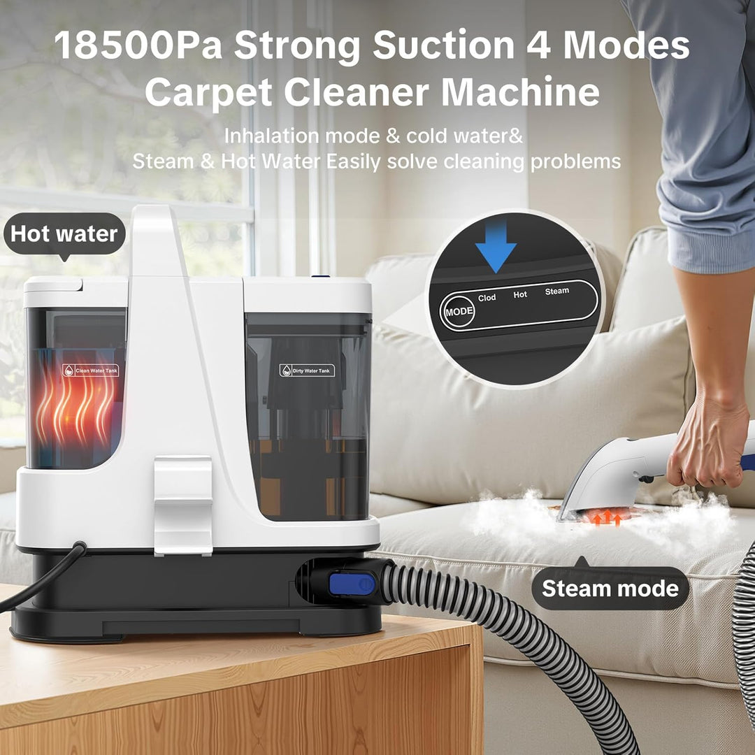 Lubluelu 4 Modes Carpet Cleaner Machine with Inhalation mode&Steam&Hot&Cold Water System 22Kpa Power
