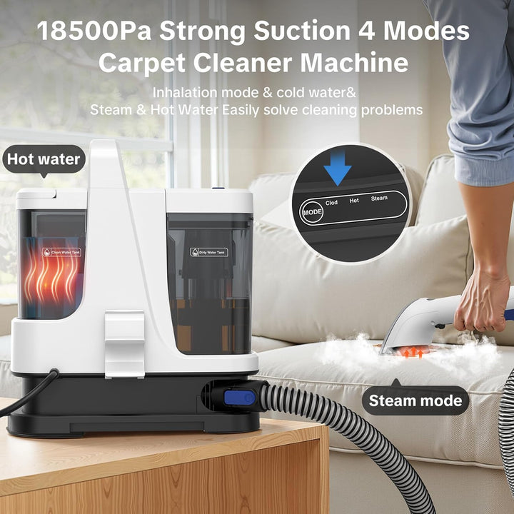 Lubluelu 4 Modes Carpet Cleaner Machine with Inhalation mode&Steam&Hot&Cold Water System 22Kpa Power
