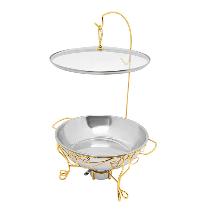 Runder Chafing Dish 6 Liter, Edelstahl Speisenwärmer mit Glasdeckel Wärmebehälter Lebensmittel Warme