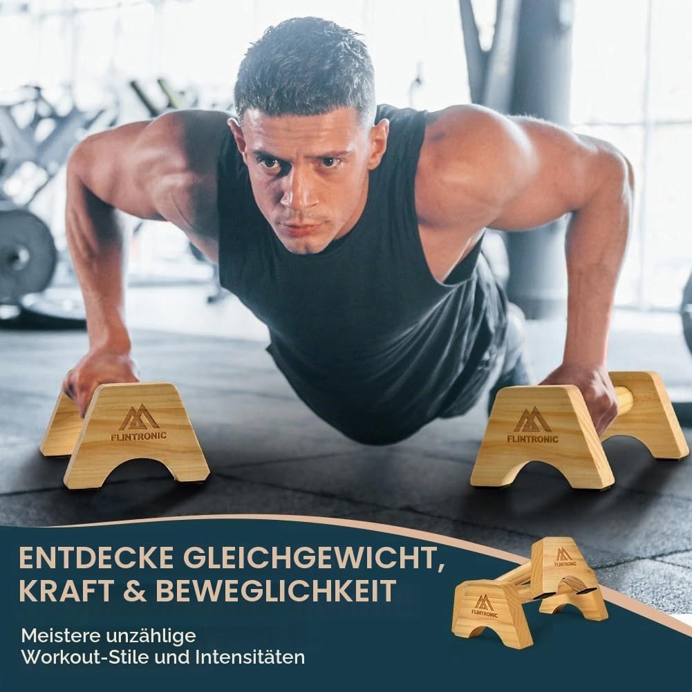 flintronic Liegestützgriffe Holz, Rutschfeste Push-Up Bars, Ergonomische Handstandgriffe für Calisth