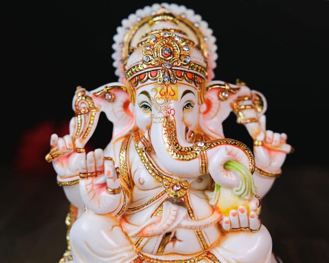 SHIVAJI ARTS Ganesha Statue, Marmor, Weiss, 19 cm, 1 Stück