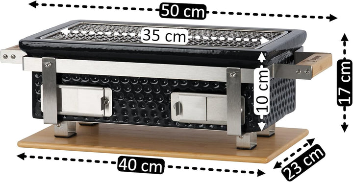 BBQ-Toro Keramik Tischgrill mit Holzunterlage | 50 x 23 x 17 cm | Hibachi Tischgrill ohne Strom | Sc
