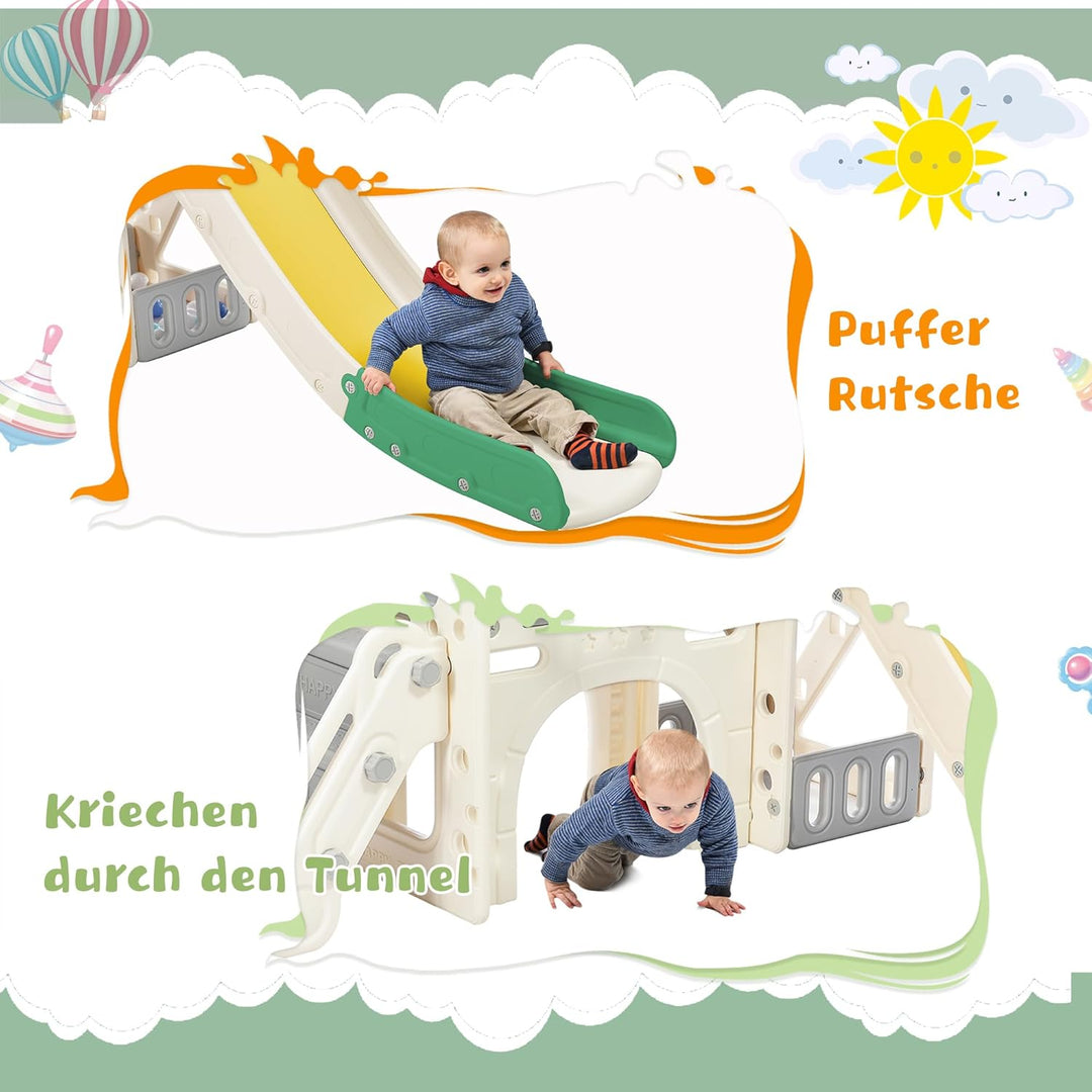 Merax Rutsche für Kinder, 6 in 1 Kinderrutsche mit Basketballrahmen, Klettern, Stauraum, Tunnel, Kin