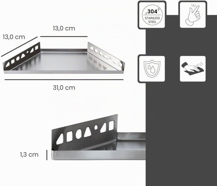 Dalsys Befliesbare Duschablage Ecke 310mm x 130mm Silber Ablage zum Einfliesen, Edelstahl korrosions