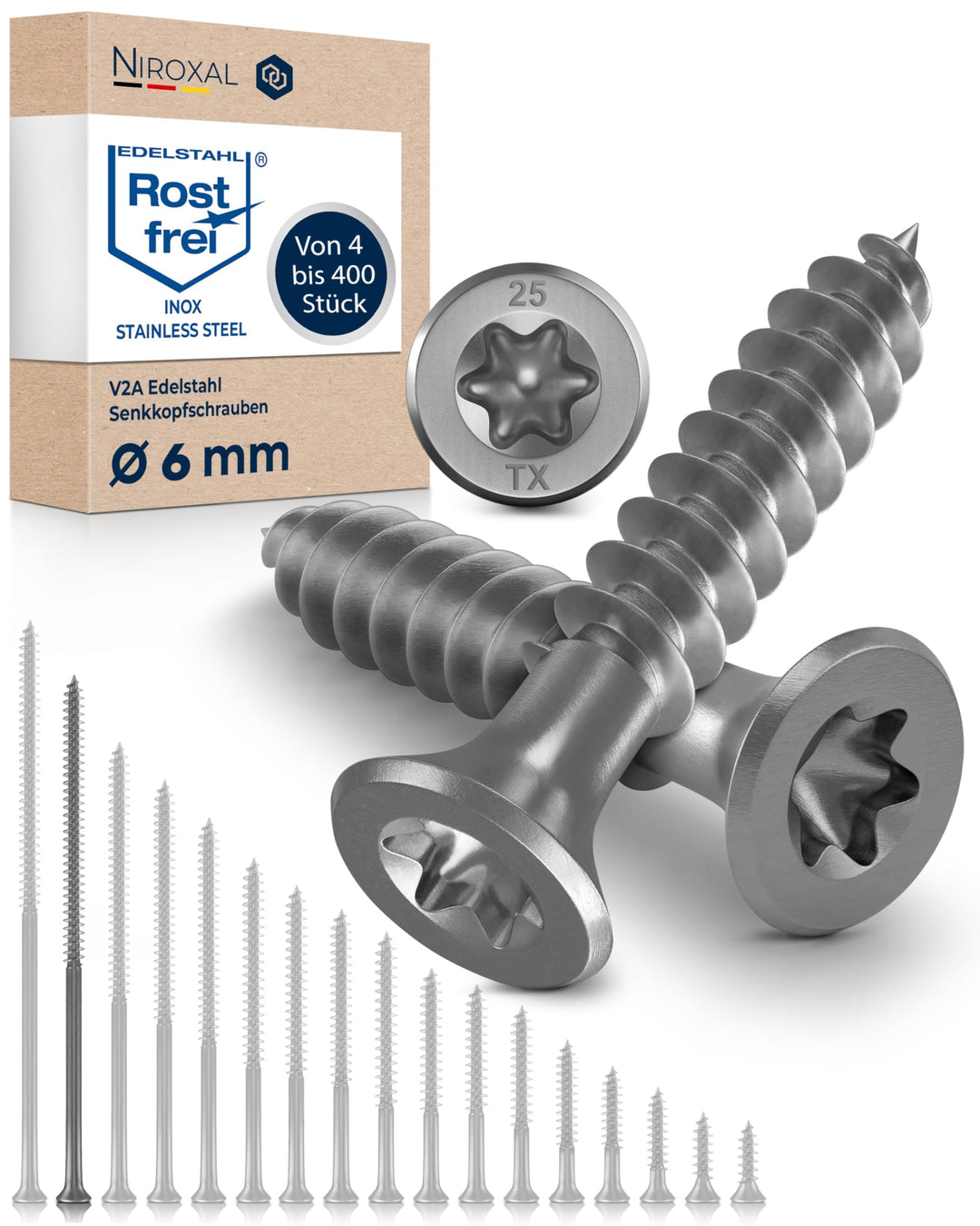 Edelstahlschrauben Torx Holzschrauben 6x160 Edelstahl V2A rostfrei Spanplattenschrauben für Holz Tei