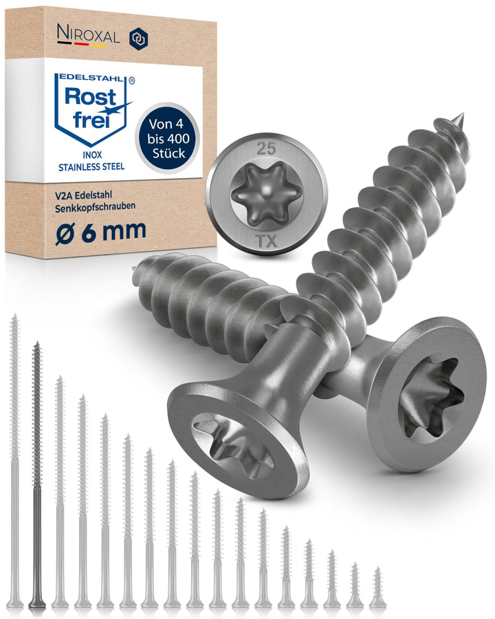 Edelstahlschrauben Torx Holzschrauben 6x160 Edelstahl V2A rostfrei Spanplattenschrauben für Holz Tei