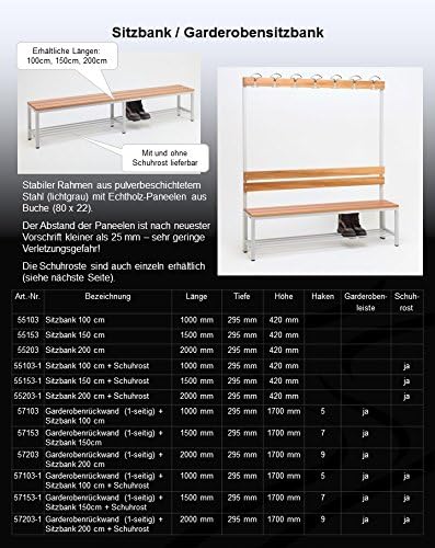 Umkleidebank mit Schuhrost BxHxT 200x42x30 cm Marke Szagato | Umkleidebank Garderobe, Umkleide Sitzb