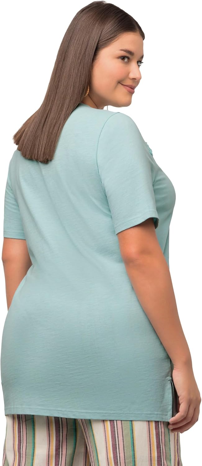 Ulla Popken Damen grosse Grössen Übergrössen Plus Size T-Shirt, A-Line, V-Ausschnitt, Halbarm 816326