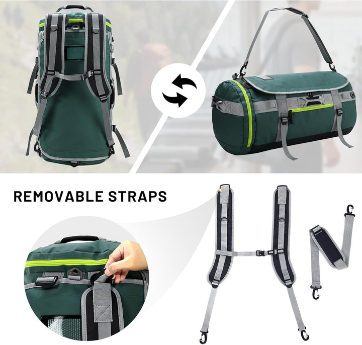MIER Grosse Sporttasche wasserdicht Sportrucksack mit Schuhfach umwandelbar in Rucksack, 45L/60L/90L