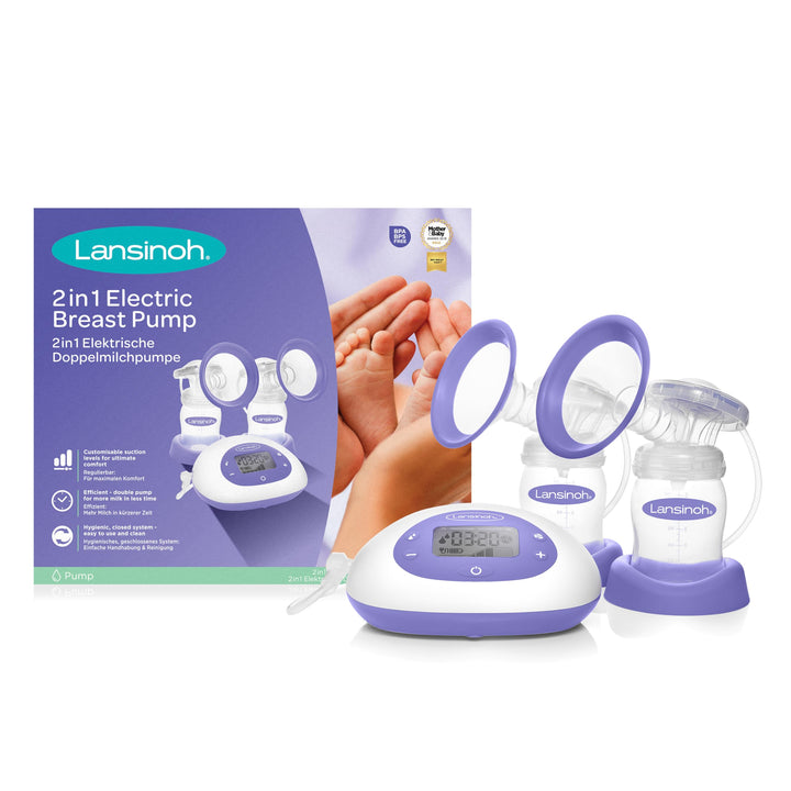 Lansinoh 2in1 Elektrische Milchpumpe - beleuchtetes LCD-Display - ein- oder beitseitiges Abpumpen -