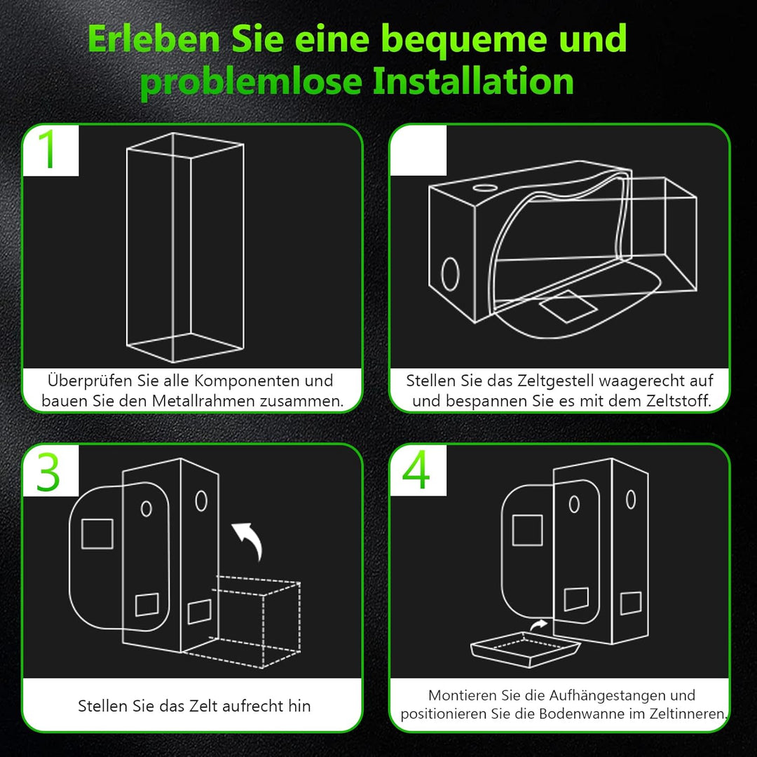 Growzelt Komplettset 120x120x200cm Grow Tent Kit mit 200W LED Vollspektrum Grow Lampe Dimmbar, GrowZ