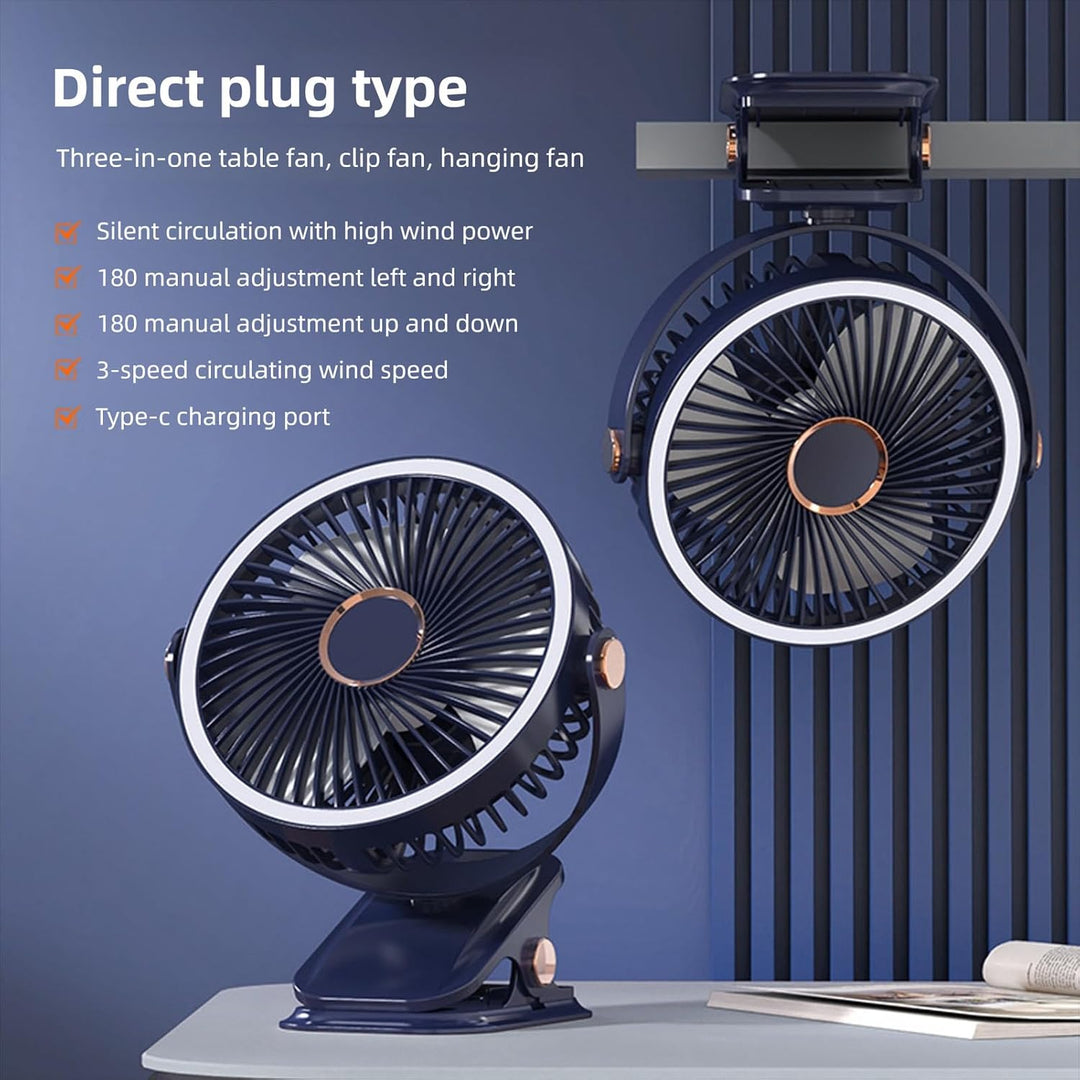 Schreibtischventilator, Mini Ventilator Akku mit Clip, USB-C, Kleiner Schreibtischventilator mit ver