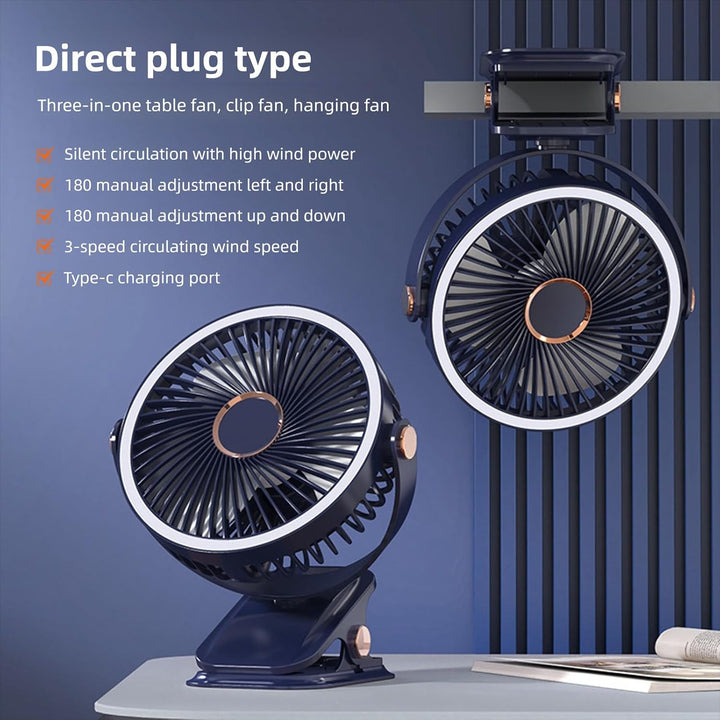 Schreibtischventilator, Mini Ventilator Akku mit Clip, USB-C, Kleiner Schreibtischventilator mit ver