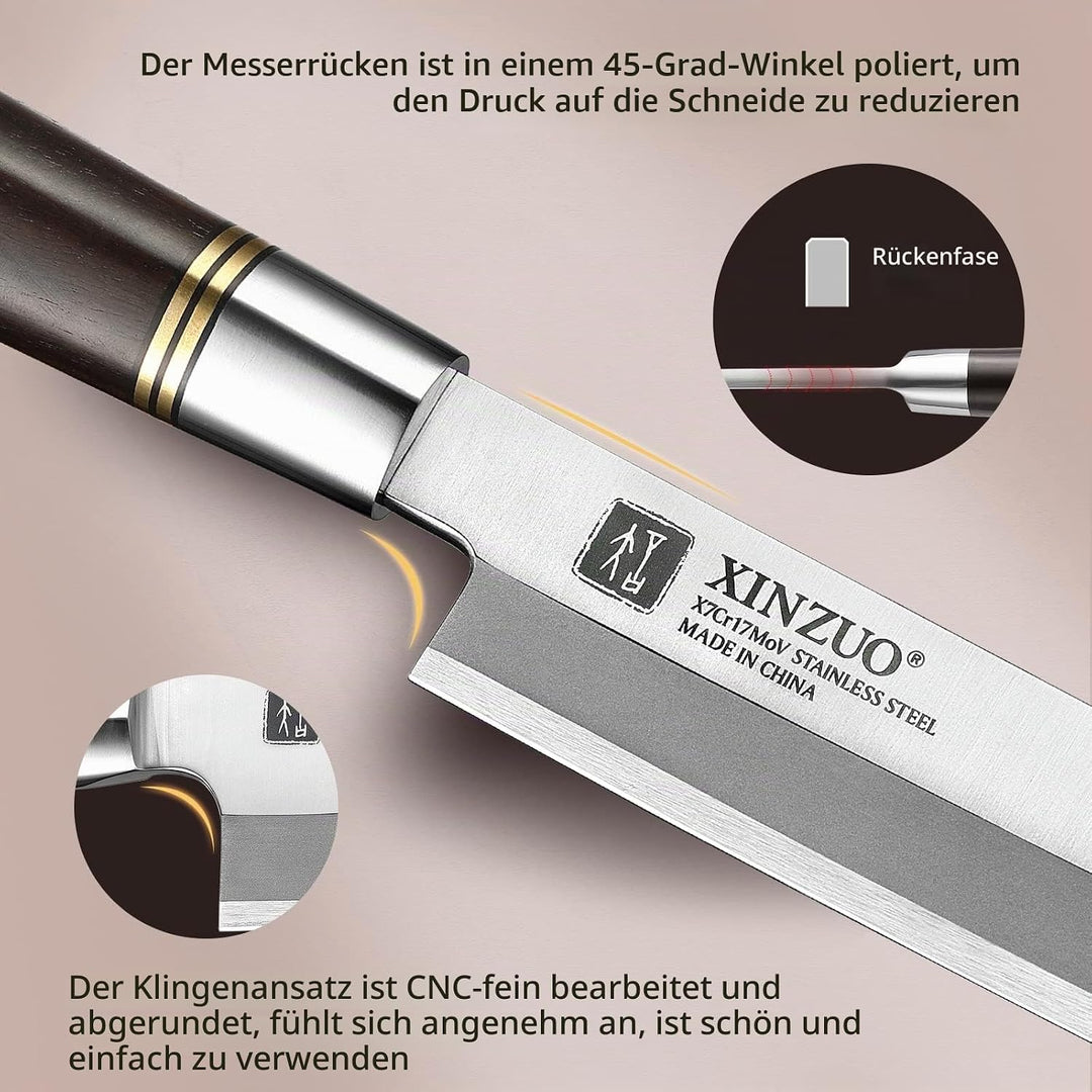XINZUO 24cm Edelstahl Yanagiba Messer, X7Cr17MoV Stahl Sashimi Messer Einzelfase Klinge -Geschmiedet