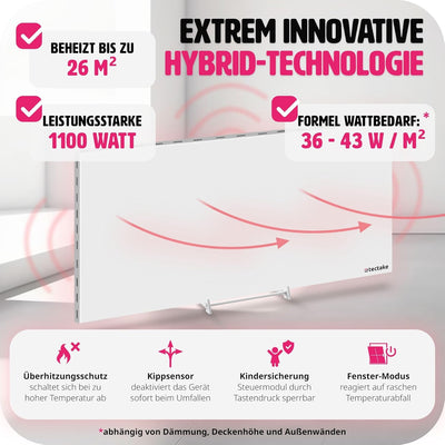 tectake Hybrid Infrarot Heizung mit Thermostat und Kippschutz, Infrarotheizung Standgerät, Wandheizu