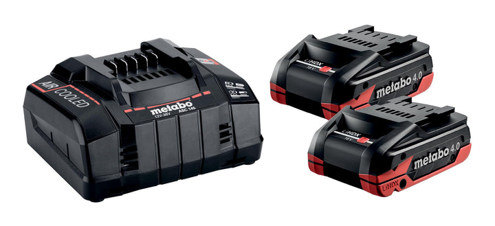 metabo Basis-Set - 2 x LiHDX 4.0 Ah Akkus, Schnellladegerät ASC 145 - Leistungsstark, langlebig, 18