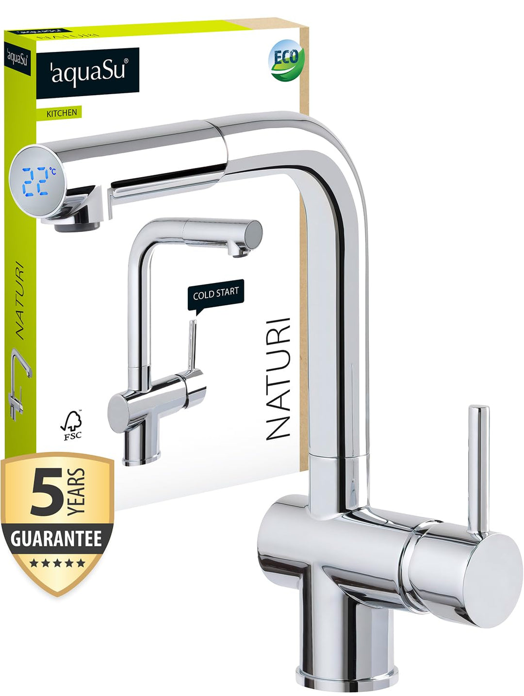 aquaSu® Spültischarmatur Naturi mit Wasserspar-Kartusche, Kosten-sparende Kaltwassermittelstellung,
