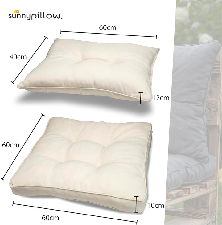 sunnypillow Polster für Gartenmöbel - 2er Set : Sitzkissen 60 x 60 cm + Rückenlehne 60 x 40 cm - Gar