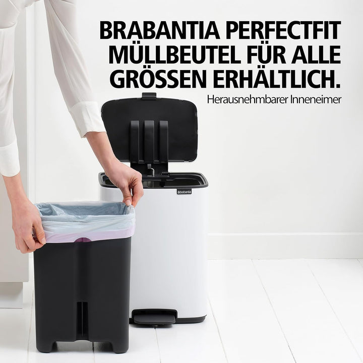 Brabantia Bo Treteimer 12 L (beige), platzsparender Mini Mülleimer mit Soft-Close-Funktion und leich