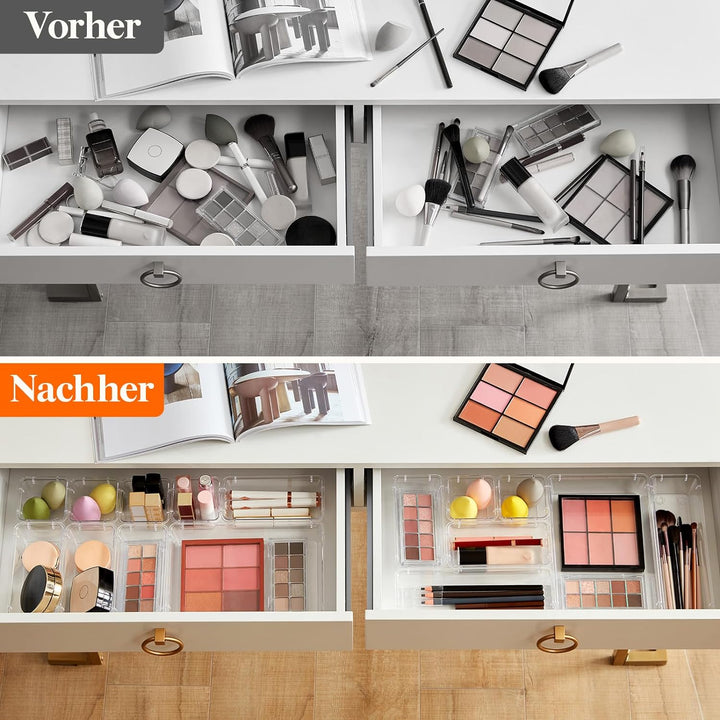 Lifewit 25 Stücke Schubladen Organizer aus klarem Kunststoff, Schreibtisch Schubladenteiler, Tablett