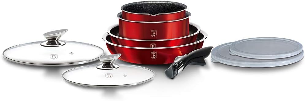 BerlingerHaus Metallic Line- Burgundy Edition 9 Stück Kochgeschirr Set, Burgundy Metallic Line BH/61