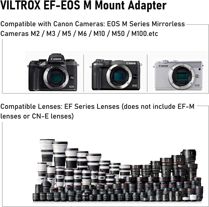 VILTROX EF-EOS M Autofokus Adapter für EF-M Mount Kameras kompatibel mit Canon EF/EF-S Objektiv zu E