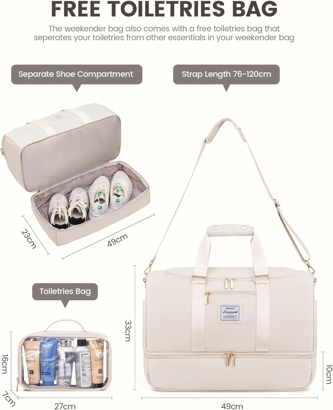 LOVEVOOK Sporttasche Reisetasche Damen, Weekender Travel Duffle Bag mit Kulturtasche, Schuhfach & Na