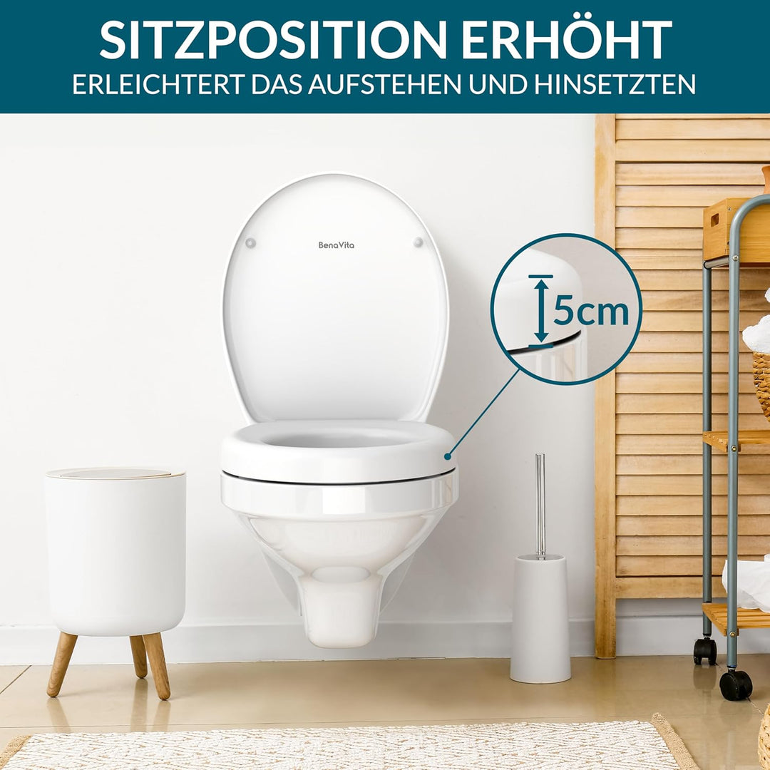 Premium WC Sitzerhöhung 5 cm aus Duroplast - Erhöhter Toilettensitz für bequemes Sitzen inkl. Absenk