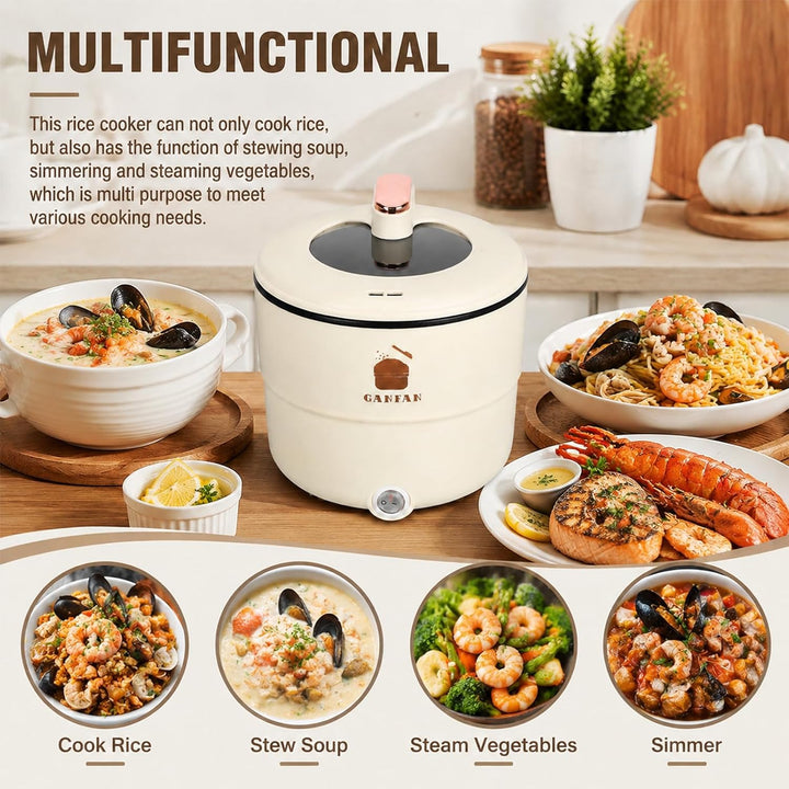 Reiskocher Klein Elektrischer, 1.8L 450W Multifunktionaler Doppelschicht-Elektrokochtopf Mini Rice C