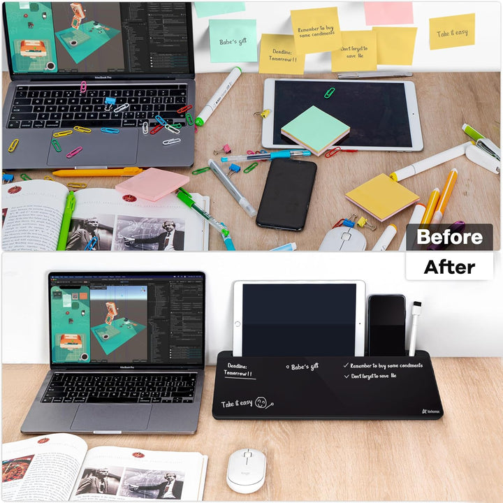 Varhomax Schreibtisch Organizer, Desktop Whiteboard Glas Schwarz Mit Aufbewahrung Abwischbar, To Do