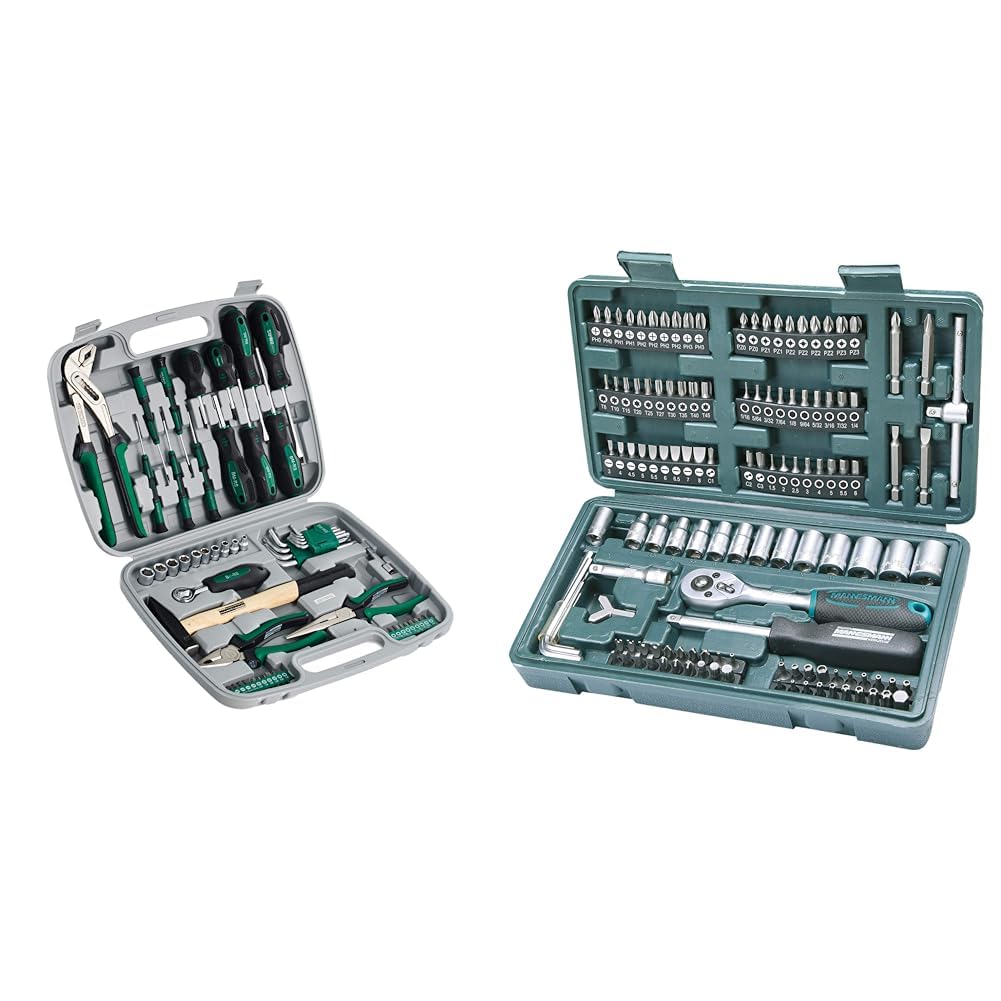 Brueder Mannesmann Werkzeuge M29057 Werkzeugsatz, 57-teilig &amp; M29166 130-tlg. Steckschlüssel- und Bi
