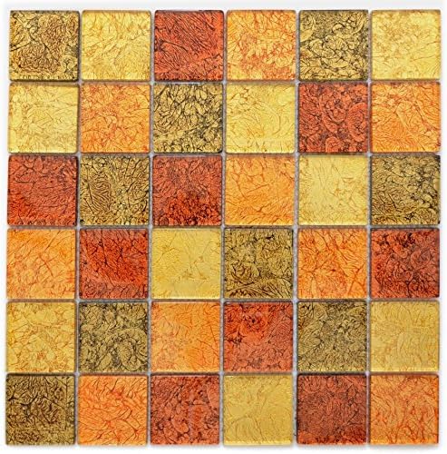 Mosaik Fliese Transluzent Glasmosaik Crystal gold orange Struktur für WAND BAD DUSCHE KÜCHE FLIESENS