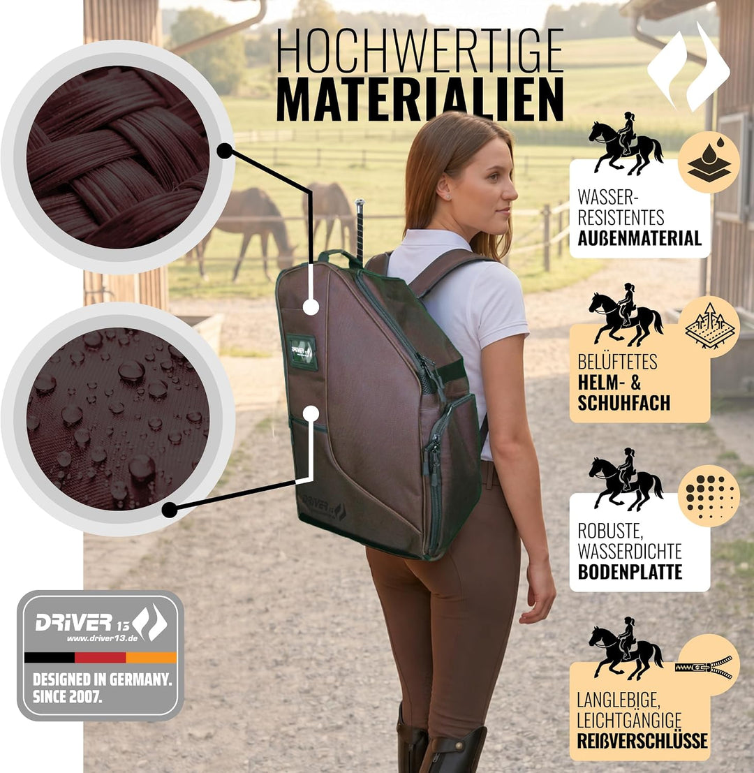 Driver13 Reitstiefelrucksack Reitstiefeltasche Stiefeletten Taschen Deluxe mit Helmfach für Reitstie