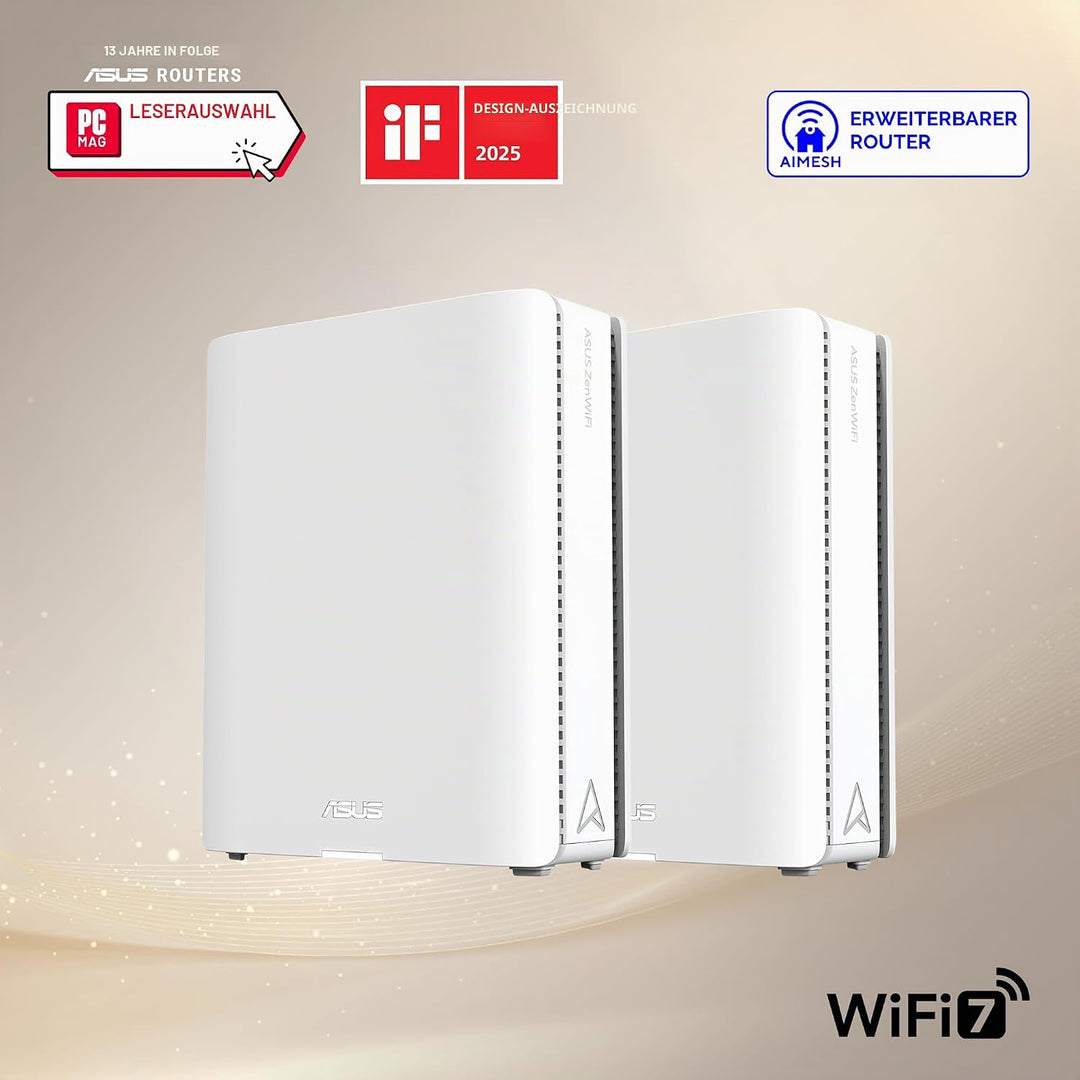 ASUS ZenWiFi BQ16 2er Set BE2500 Quad Band WiFi7 Mesh Router (bis zu 740qm Abdeckung, 2X 10G Ports,