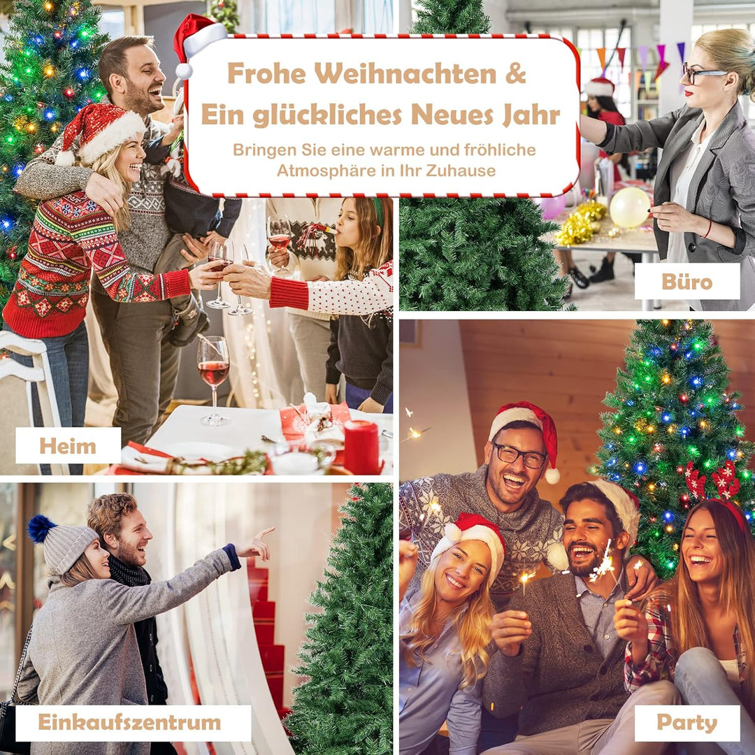 COSTWAY 180cm/210cm Künstlicher Weihnachtsbaum, Beleuchteter Tannenbaum mit farbigen LEDs & Metallst