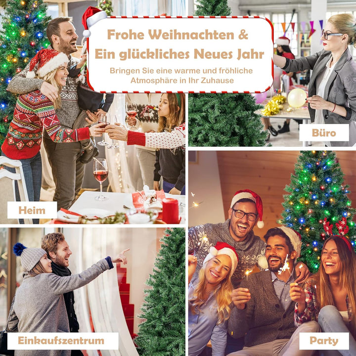 COSTWAY 180cm/210cm Künstlicher Weihnachtsbaum, Beleuchteter Tannenbaum mit farbigen LEDs & Metallst