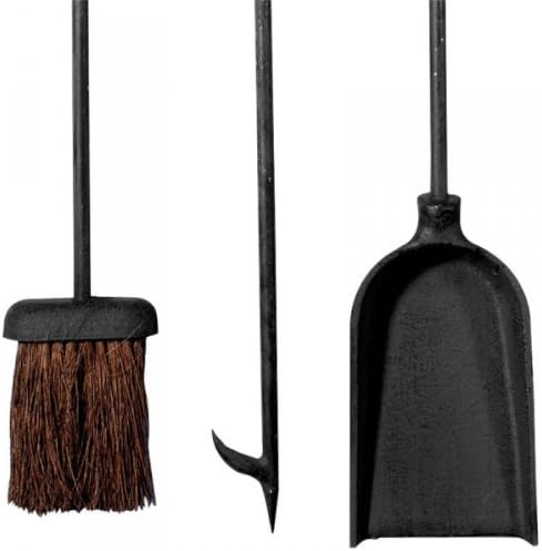 Esschert Design Kaminbesteck Set bestehend aus: Kaminschaufel, Kaminbesen, Schürhaken mit Halterung,
