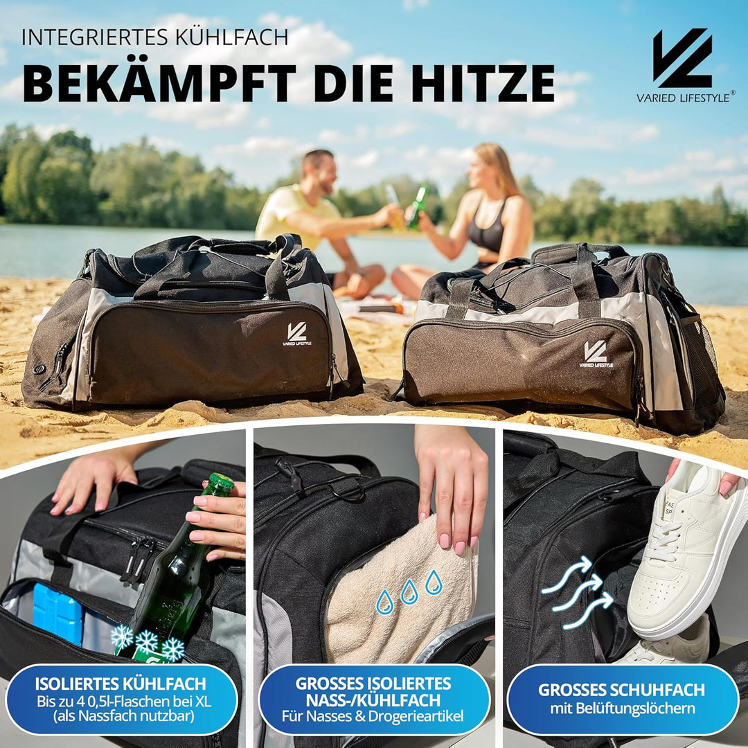 VL® Sporttasche mit Schuhfach, Nassfach & [Isoliertes Kühlfach] Saunatasche & Reisetasche für Damen