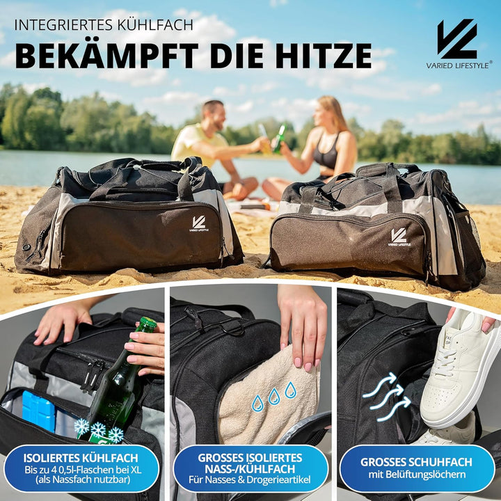 VL® Sporttasche mit Schuhfach, Nassfach & [Isoliertes Kühlfach] Saunatasche & Reisetasche für Damen
