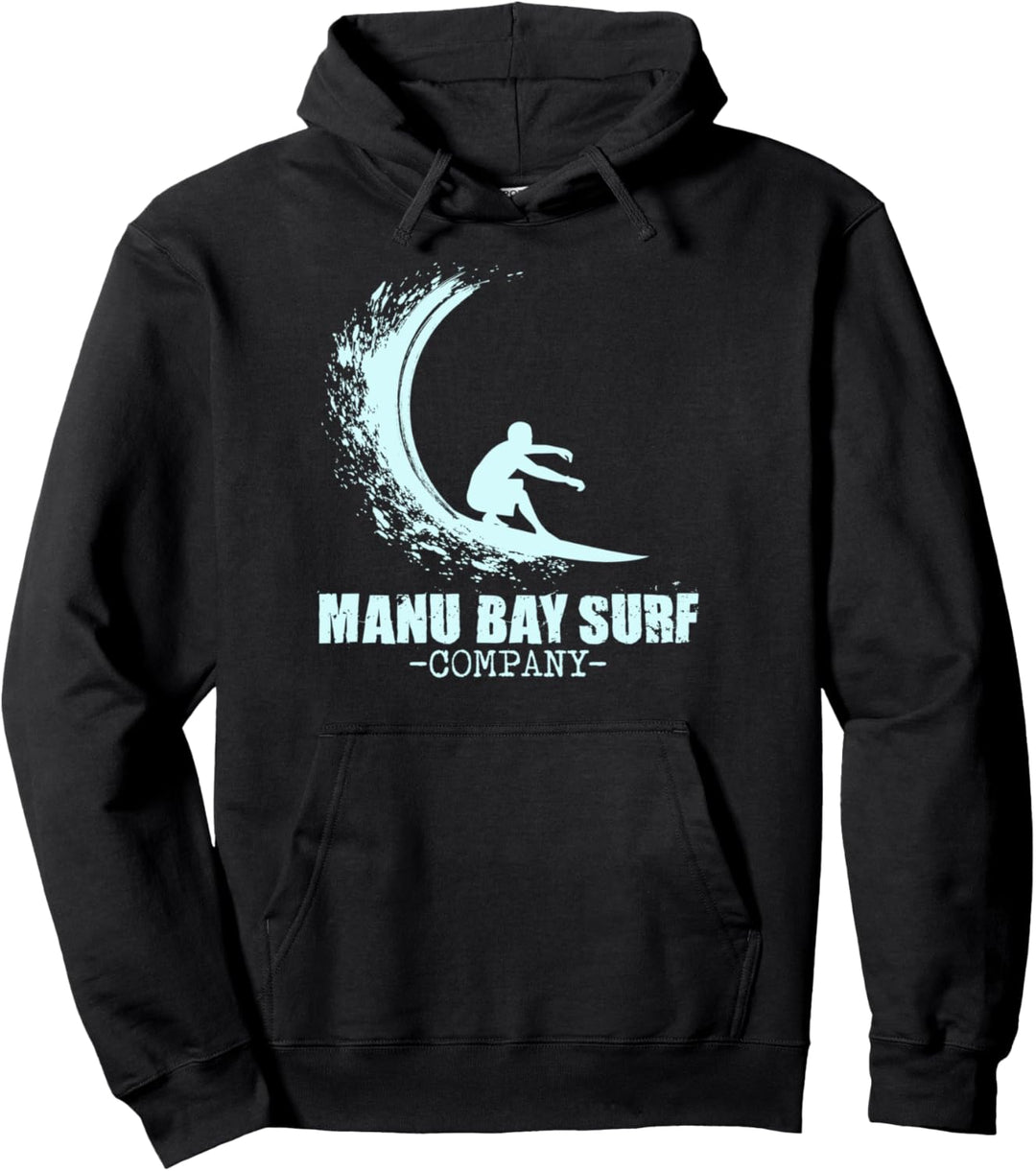 Manu Bay Surf Company New Zealand Surfer Light Blue Logo Pullover Hoodie