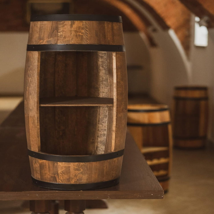 Holzfass Hausbar - Weinschrank im Retro Stil - Weinfass Bar - Weinregal Holz - Holzbar 80cm hoch - E