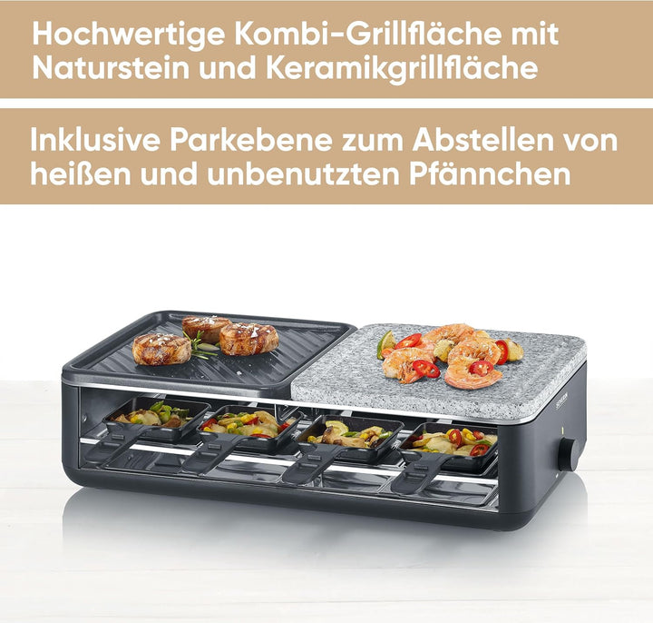 SEVERIN Raclette-Grill für 8 Personen, Naturgrillstein & antihaftbeschichtete-Grillplatte, Tischgril