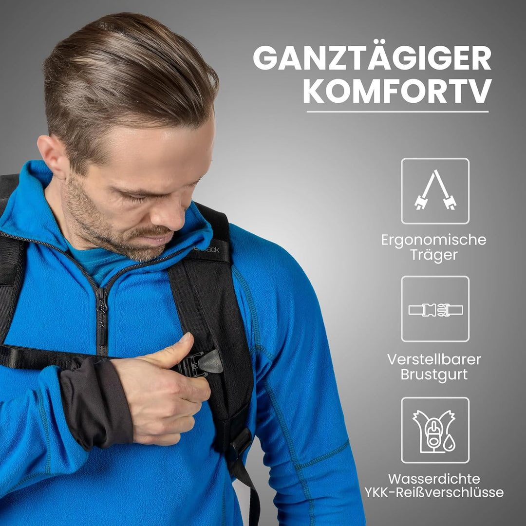 Zeeksack The Organizer - Grosser Rucksack Schwarz 40L - Wasserabweisende Reisetasche mit Laptopfach,