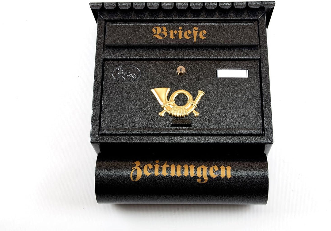 XXL Briefkasten Postkasten Zeitungsrolle Nostalgie Namenschild Wandmontage Flachdach (Anthrazit-Grau