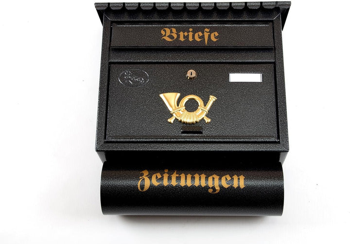 XXL Briefkasten Postkasten Zeitungsrolle Nostalgie Namenschild Wandmontage Flachdach (Anthrazit-Grau