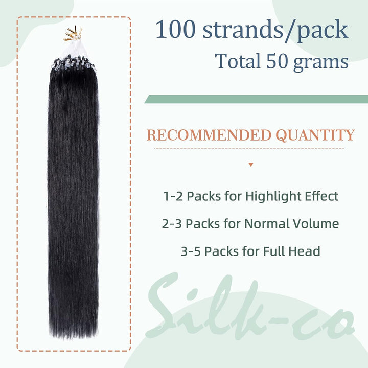 Silk-co Micro Loop Extensions Echthaar 0,5g Micro Ring Haar Extensions Weich Glatt Haarverlängerung