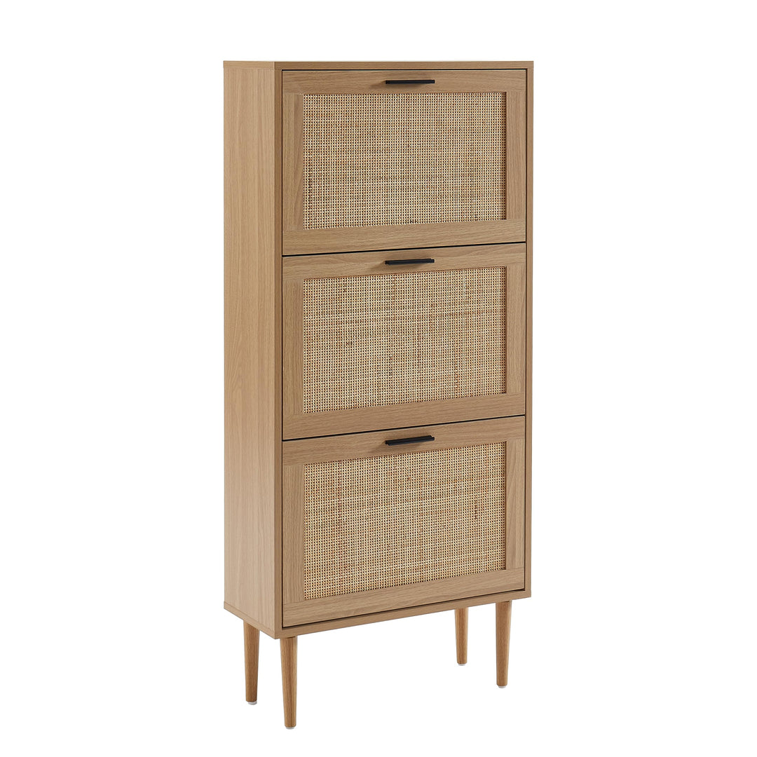 BAÏTA - Schuhschrank Amana, Eichenoptik und Rattangeflecht, 60 cm